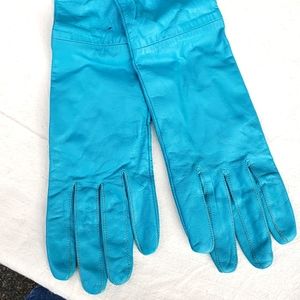 Arden B Vintage Long Leather Blue Gloves